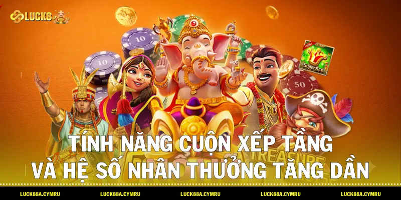 Tính năng cuộn xếp tầng và hệ số nhân thưởng tăng dần trong Nổ hũ Aztec cùng Luck8